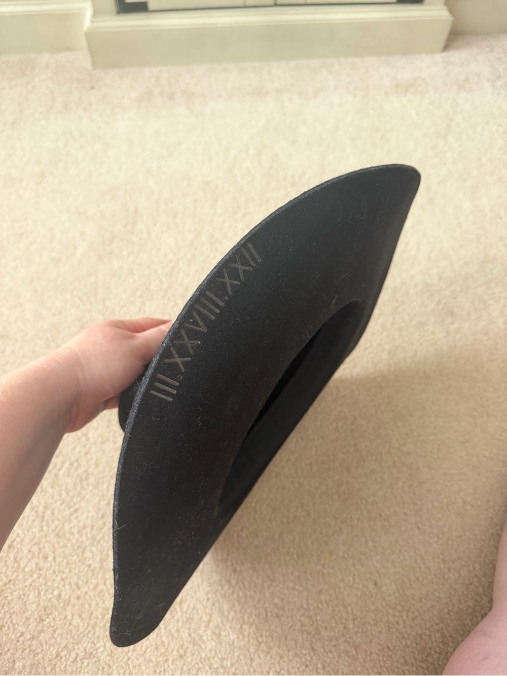 Black Western Felt Cowboy Hat with Brown & Cream Band - Picture 5 of 7